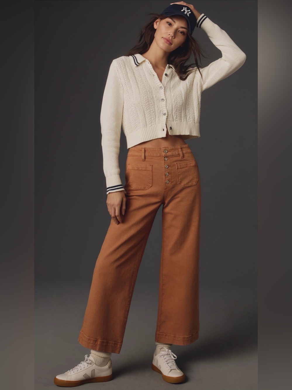 PAIGE Anessa Ankle Wide Leg Jeans NWT Button Fly Camel Brown